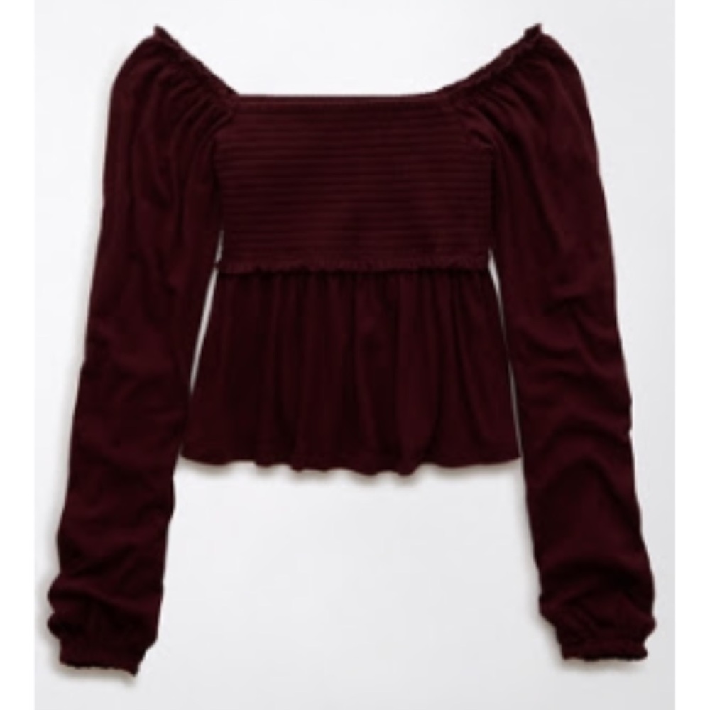 AE Long-Sleeve Smocked Babydoll Shirt